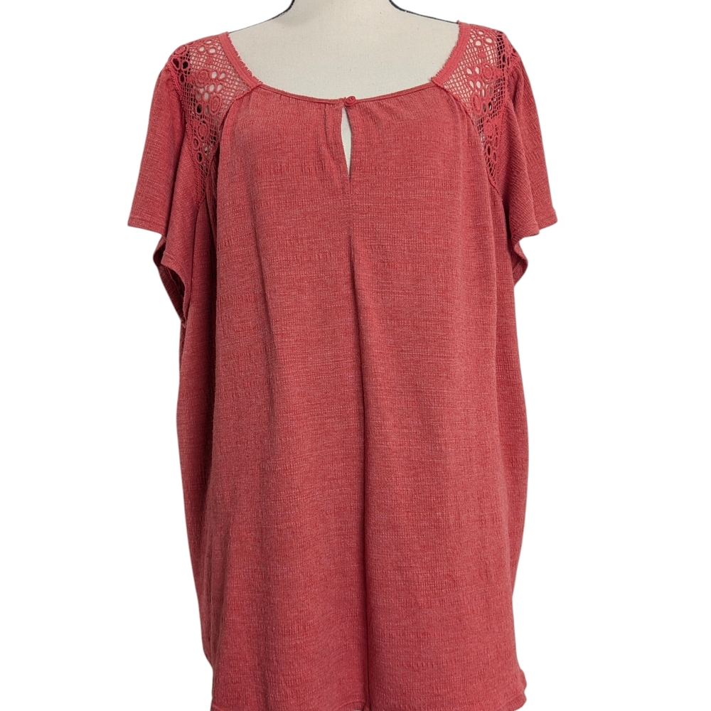 Max Studio Orange Textured Knit Top , With Knit Detail On Shoulders Sz 3X